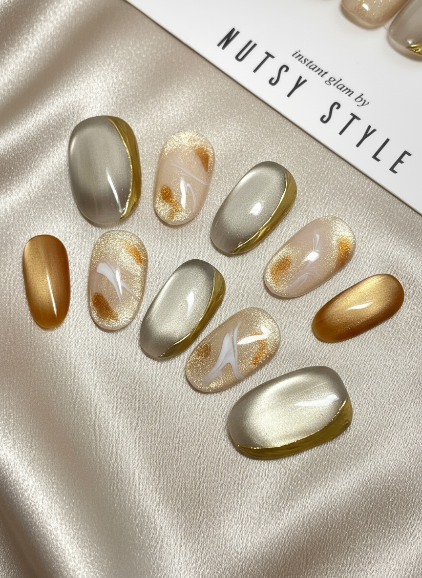 No. 9 – Golden Veil Marble (Short Oval)