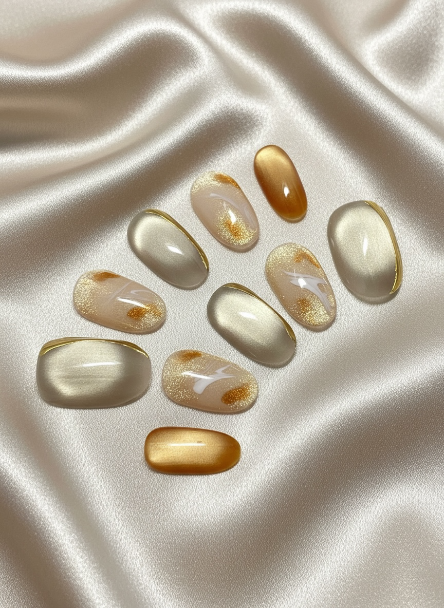 No. 9 – Golden Veil Marble (Short Oval)