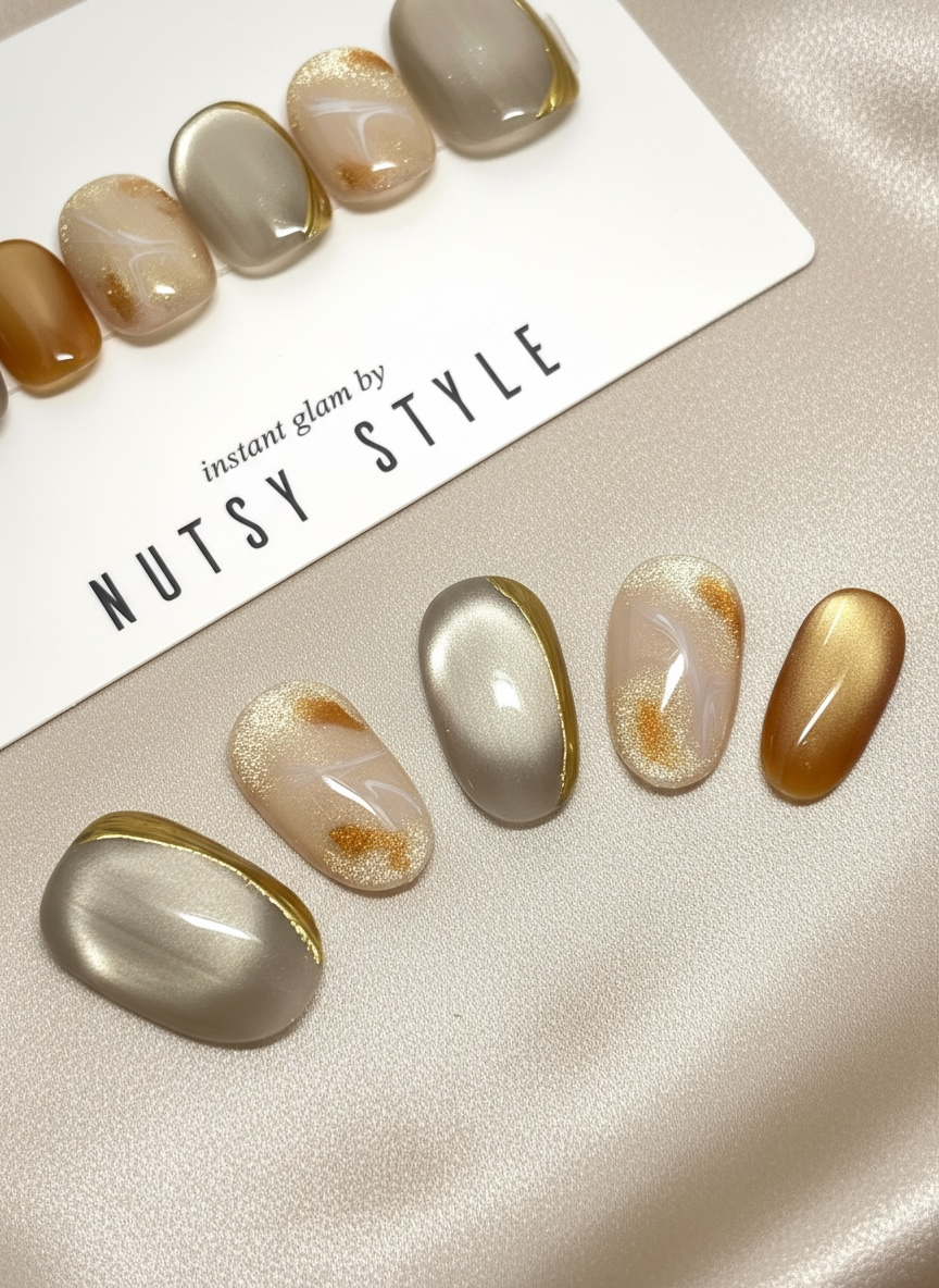 No. 9 – Golden Veil Marble (Short Oval)