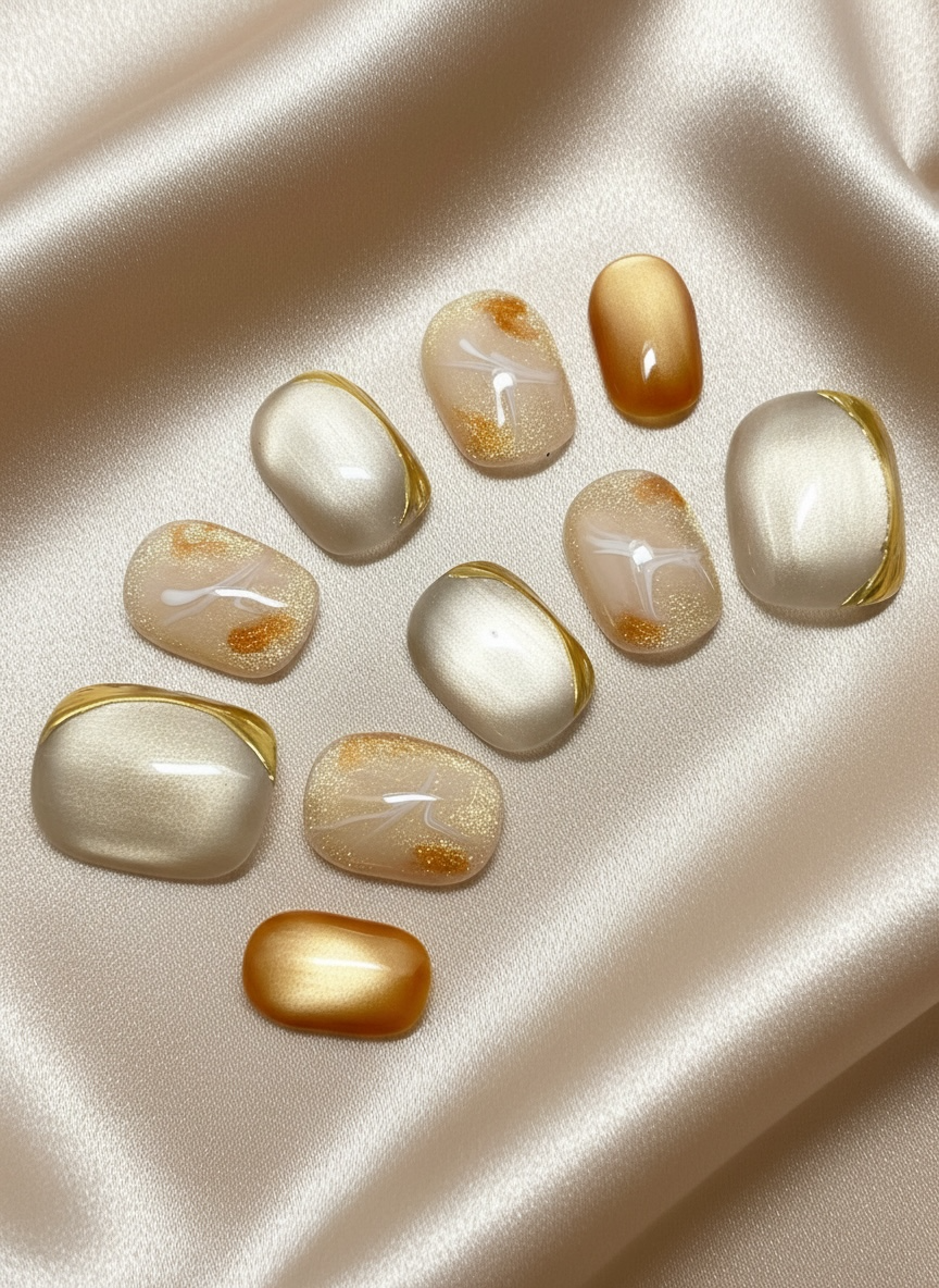No. 7 – Golden Veil Marble (Extra Short Squoval)